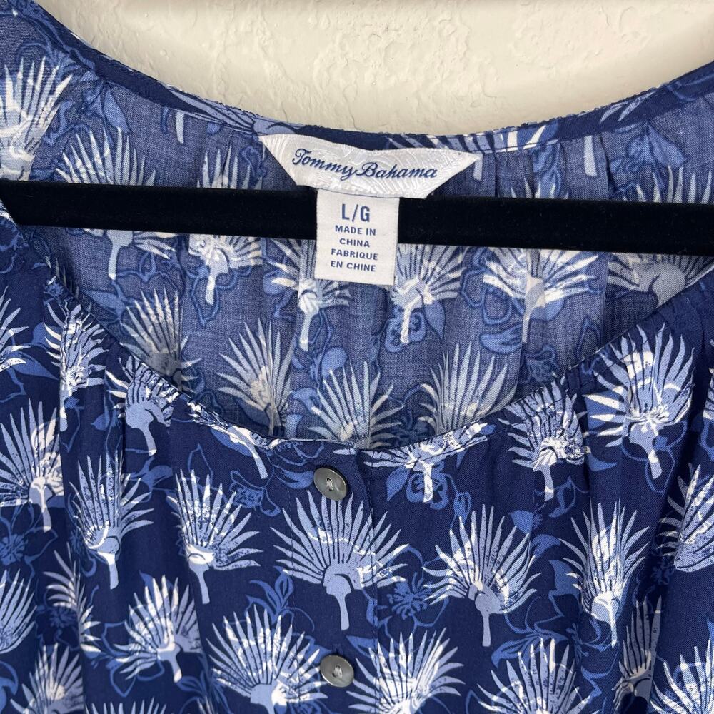 Tommy Bahama Fan Fair 3/4 Sleeve Blouse Top Island Navy Womens - Size L - Picture 4 of 6